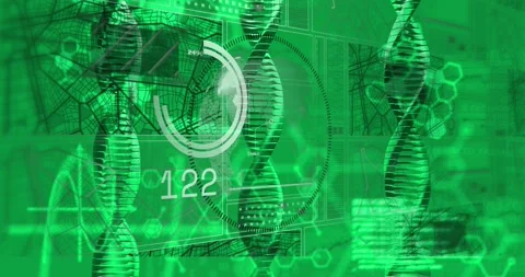 On scan start centering DNA helix while HUD ring rotating and filling, readout Stock Footage 329533272