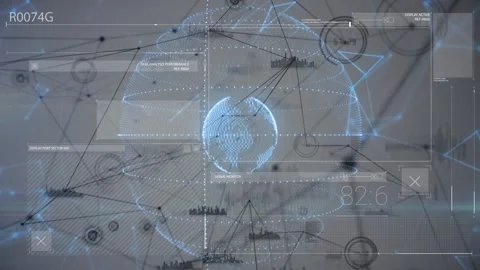 On scan start mesh head forming, inner globe rotating, nodes linking, numbers Stock Footage 329909845