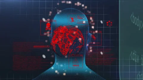 On scan start, security engine scanning mesh head, deploying markers and red Stock Footage 334351856
