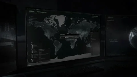 Scan the world map in order to detect the location of a terrorist group . Stock Footage 198907469