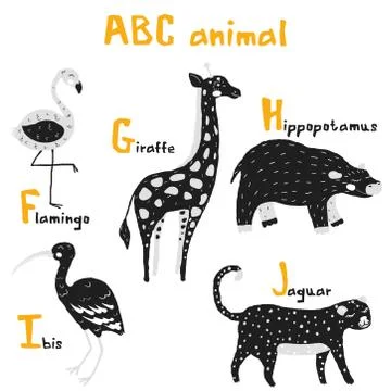 Scandi cute Animals set abc alphabet, set for kids abc elements in scandinavi Illustrazione stock