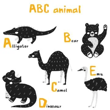 Scandi cute Animals set abc alphabet Illustrazione stock