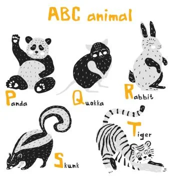 Scandi cute Animals set abc alphabet, set for kids abc elements in scandinavi Illustrazione stock