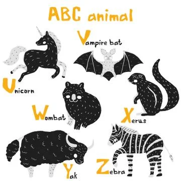 Scandi cute Animals set abc alphabet, set for kids abc elements in scandinavi Stock Illustration
