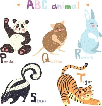 Scandi cute Animals set abc alphabet, set for kids abc elements in scandinavi Illustrazione stock