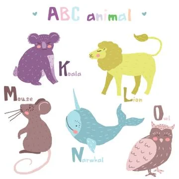 Scandi cute Animals set abc alphabet, set for kids abc elements in scandinavi Illustrazione stock