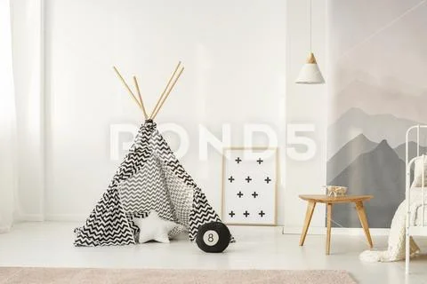 Scandi kid's bedroom interior Stock Photos