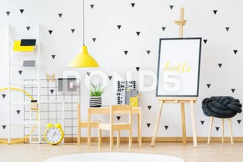 Scandi kindergarten with easel Stock Photos