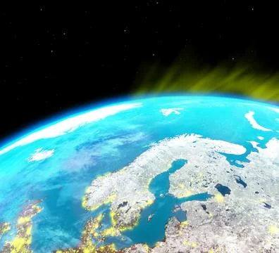 Scandinavia with city lights from outer space Stock Illustration
