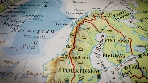 Scandinavia map close up with gliding camera view over nordic countries Stock Footage 340106469