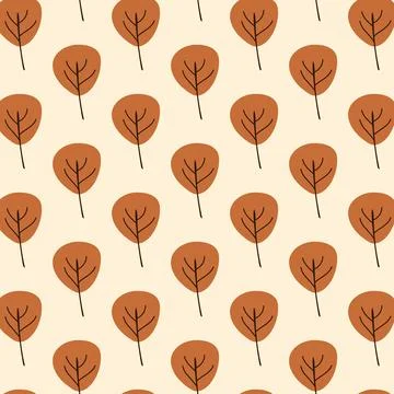 Scandinavian Autumn Leaf Seamless Pattern Orange Rust Leaves On Cream Backg.. Stock Illustration