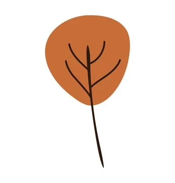 Scandinavian Autumn Tree Leaf Element Orange Brown Abstract Hand Drawn Vector Stock Illustration