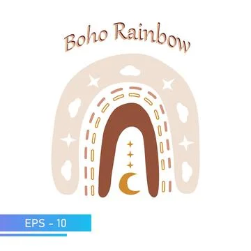 Scandinavian boho rainbow with clouds in simple soft colors for nursery room Stock Illustration