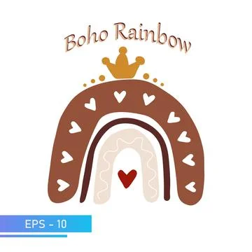 Scandinavian boho rainbow with crown in simple soft colors for nursery room Stock Illustration