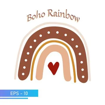 Scandinavian boho rainbow with heart in simple soft colors for nursery room Stock Illustration