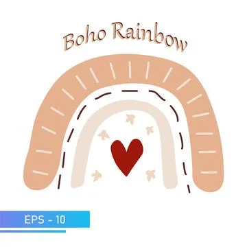 Scandinavian boho rainbow in simple colors for nursery room decor. Isolated on a Stock Illustration