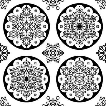 Scandinavian Christmas vector folk pattern - snowflake mandala seamless design Stockillustratie
