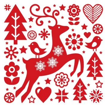 Scandinavian Christmas vector pattern, Nordic folk art Stock Illustration