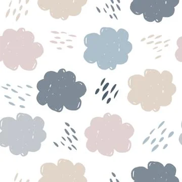 Scandinavian clouds seamless pattern. Weather background illustration. Illustrazione stock
