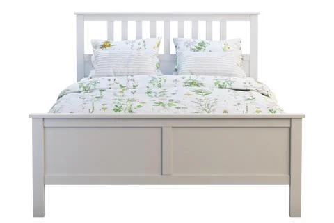 Scandinavian double bed with pattern linen. 3d render Stock Illustration