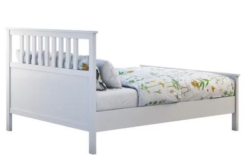 Scandinavian double bed with pattern linen. 3d render Stock Illustration