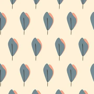 Scandinavian Feather Seamless Pattern Blue Grey Coral On Beige Background V.. Stock Illustration