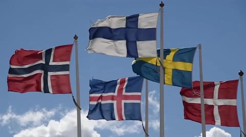 Scandinavian Flags Stock Footage