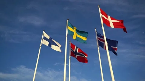 Scandinavian flags Stock Footage 131284457