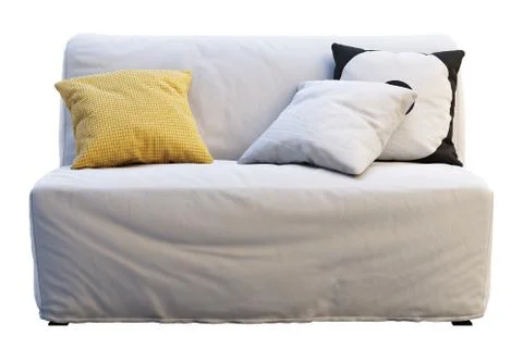 Scandinavian folding sofa bed with colored pillows. 3d render Stock Illustration