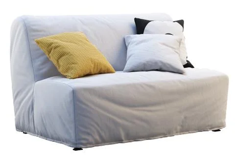 Scandinavian folding sofa bed with colored pillows. 3d render Stock Illustration