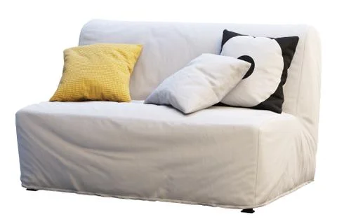 Scandinavian folding sofa bed with colored pillows. 3d render Stock Illustration