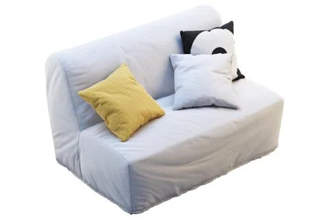 Scandinavian folding sofa bed with colored pillows. 3d render Stock Illustration