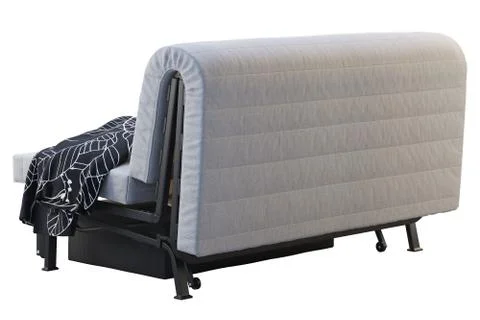 Scandinavian folding sofa bed with pillows and plaid. 3d render Stock Illustration