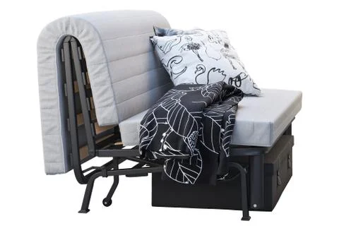 Scandinavian folding sofa bed with pillows and plaid. 3d render Stock Illustration