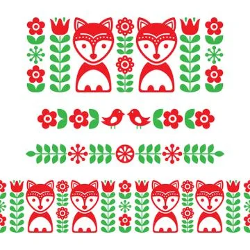 Scandinavian folk art pattern - long stripe, seamless background, Nordic style Stock Illustration
