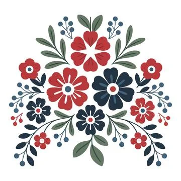 Scandinavian Folk Floral Pattern Vector | Nordic Folk Art Flower Ornament Stock Illustration