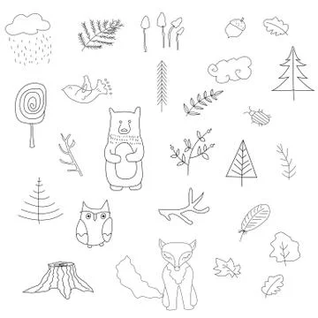Scandinavian forest set of elements. Stock Illustration