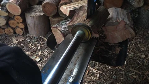 Scandinavian forest work - splitting and chopping wood with machine Stock-Footage 251705264