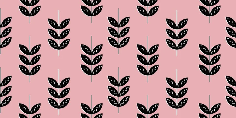 Scandinavian hand drawn seamless pattern with leaves and flowers Stock Illustration