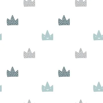 Scandinavian hand drawn vector crown seamless pattern. Cute doodle modern 스톡 일러스트