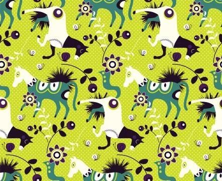 Scandinavian horses pattern flat color design Stock Illustration