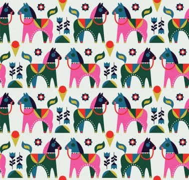 Scandinavian horses pattern geometric style design Stock Illustration