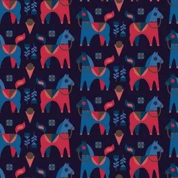 Scandinavian horses pattern geometric style design Stock Illustration