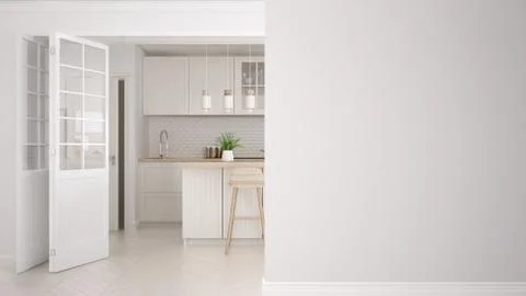 Scandinavian kitchen on a foreground wall, interior design architecture conce Stock Illustration