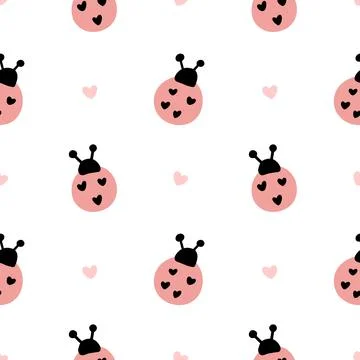 Scandinavian Ladybug and hearts vector seamless pattern wrapping paper or cute Stock Illustration
