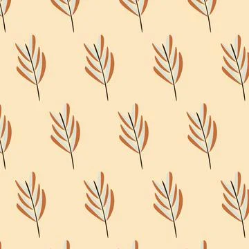 Scandinavian Leaf Branch Seamless Pattern Terracotta Orange Sage Green On P.. Stock Illustration