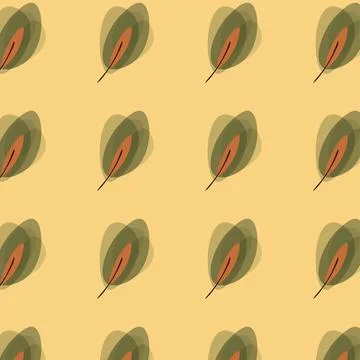 Scandinavian Leaf Seamless Pattern Olive Green Overlapping Leaves Orange On.. Stock Illustration