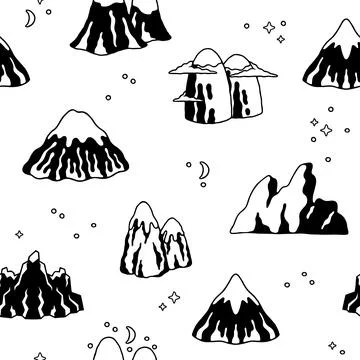 Scandinavian mountains pattern. Seamless print with minimalistic mountains sk Stock Illustration