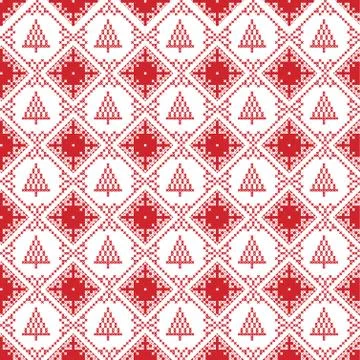 Scandinavian pattern with Christmas tree, star and decorative ornaments Stock Illustration