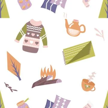Scandinavian pattern with different elements Stock Illustration